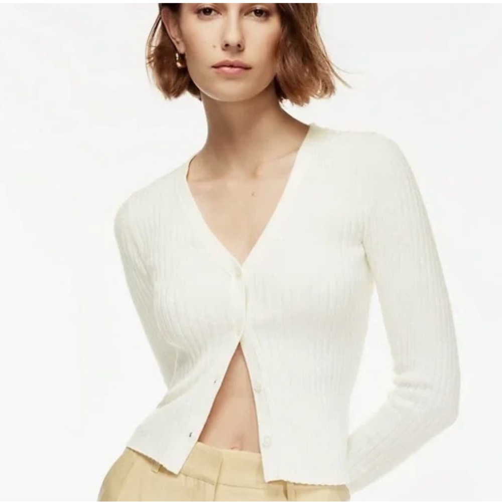 Aritzia White Ribbed Cardigan
